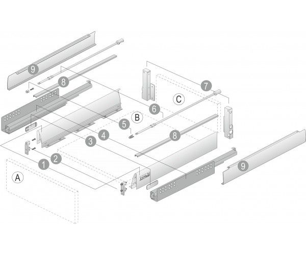 9145386 Ком-кт короба InnoTech Atira полн. выдв. с Silent System NL260, H144, прикруч. серый