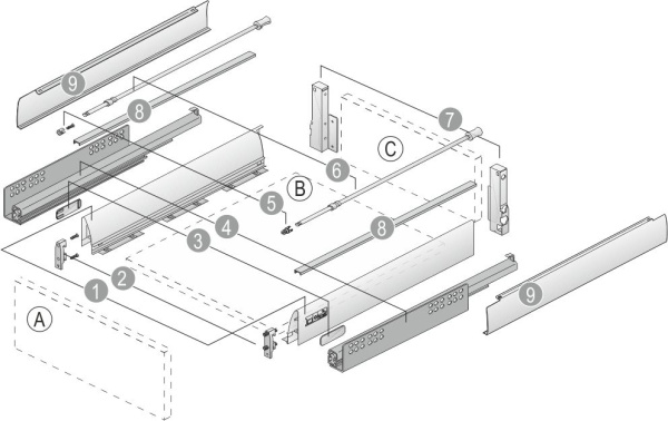 9145388 Ком-кт короба InnoTech Atira полн. выдв. с Silent System NL350, H144, релинг, прикр. серый