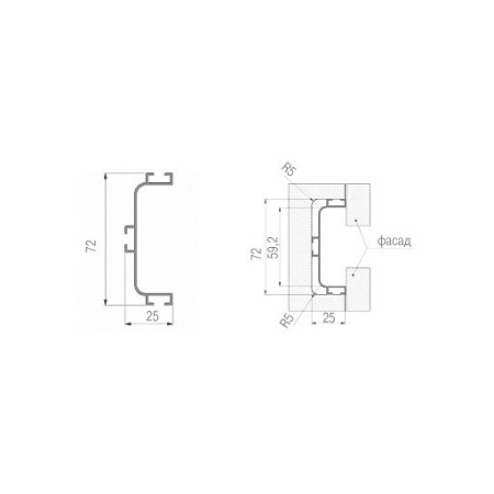 KB91 Профиль горизонтальный C-образный для нижних баз 4м A00 Серебро матовое