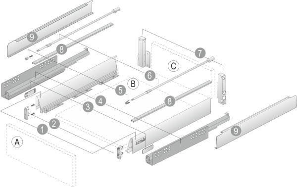 9145407 Ком-кт короба InnoTech Atira полн. выдв. с Silent System NL260, H176, релинг прикр. белый